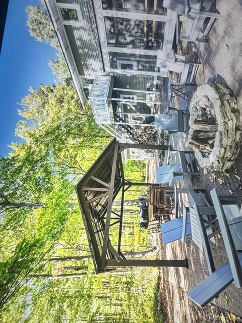 Two large tables under shelter
