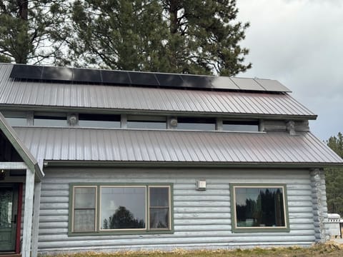 Cabin view upon arrival.  Windows face south with wonderful view of the creek