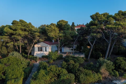 Aerial shot of the house with app