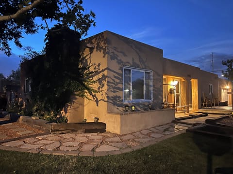 Front of house at night 