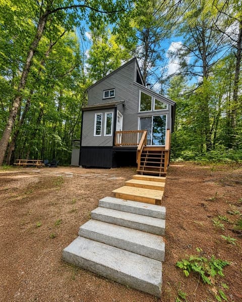 The home’s exterior, tucked into a quiet, private neighborhood.