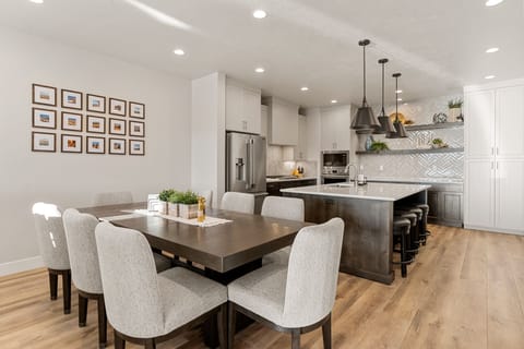 Seating at a dining table, bar and banquette means everyone has a place to eat.