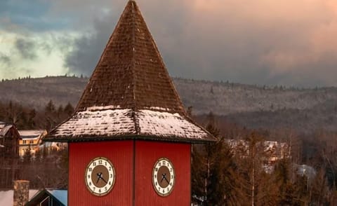 The snow-dusted clock tower is a feature piece of West Dover!