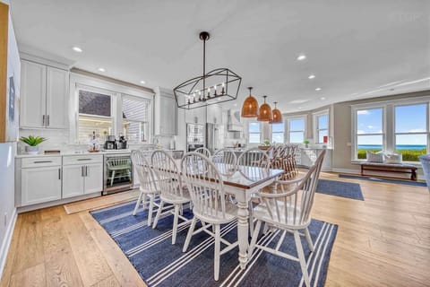 Dining area with coffee bar and beverage fridge