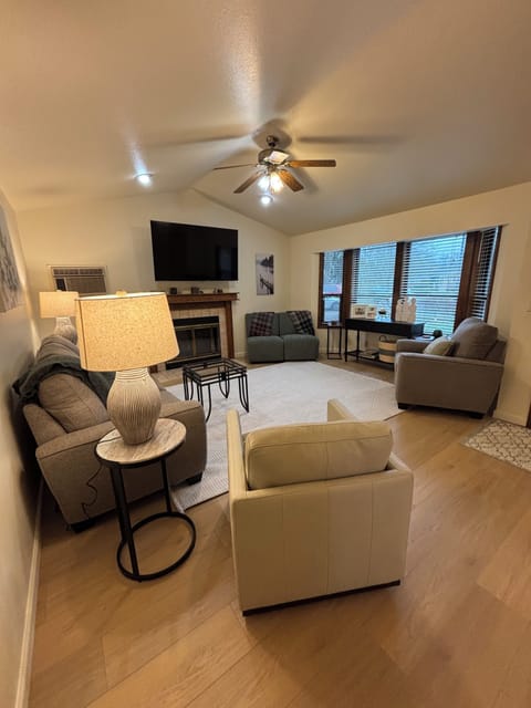 Newly furnished Living Space with cozy fireplace