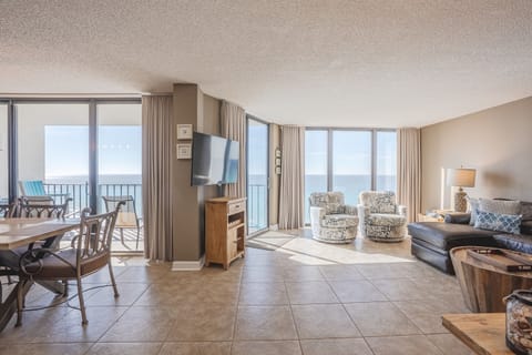 View from kitchen, dining area, and gathering room