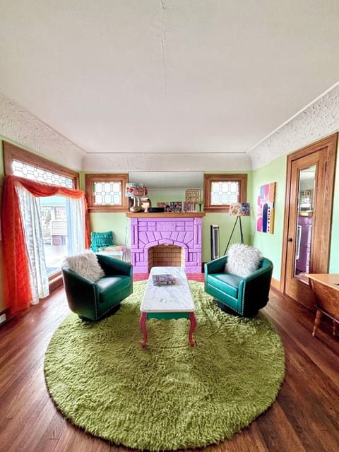Colorful and comfortable living room with great view of Lake Erie
