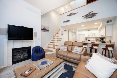 Comfortable, beautiful living room with brand new leather furniture.