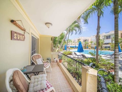 Balcony with pool view on first floor