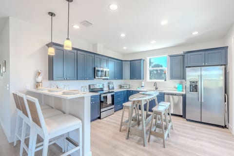 Kitchen with fun seating options.