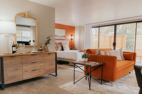 A bright, open space to relax and recharge. Sofa is a sofa bed.