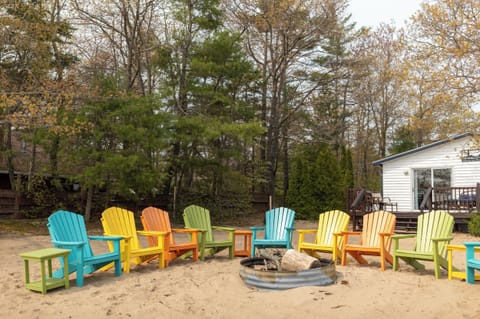 Large firepit- seating for 12 right on the beach. 
