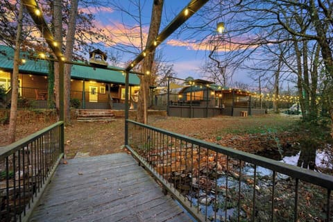 Large back porch with creek