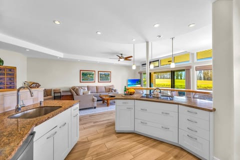 Modern kitchen with clean lines and island views