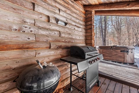 Grill night, snowy air, cozy home waiting inside