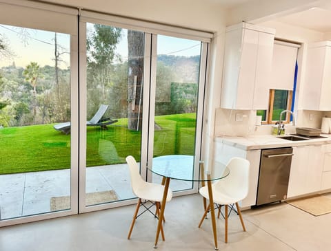 Inside Looking Out. Draw down shades provide privacy.