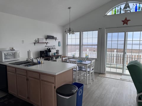 A fully stocked kitchen with all  necessary appliances.