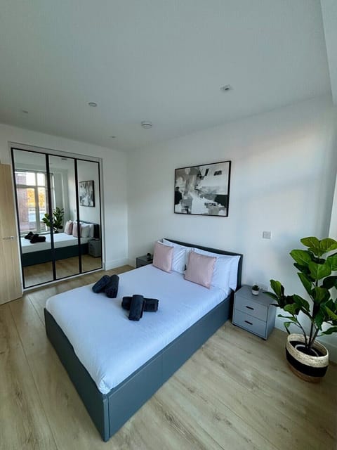 Bed and wardrobe