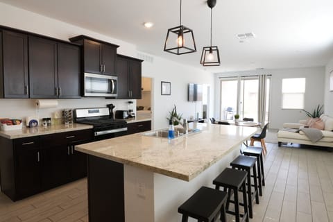 Kitchen island and dining view