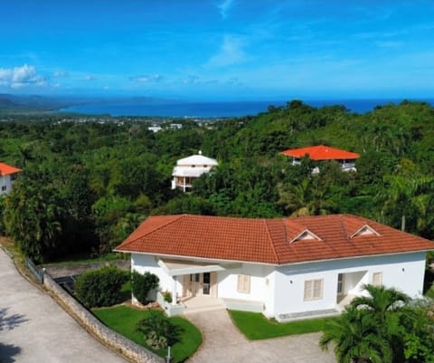 Aerial view of Villa Mar y Sol with ocean views and tropical surroundings