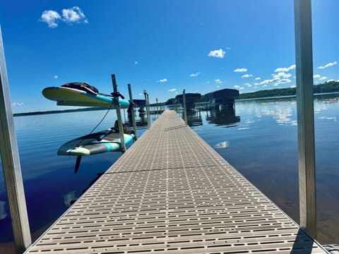 Dock view with paddle boards