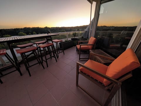 Beautiful sunrise on the balcony