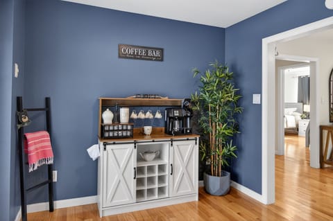 Fully stocked coffee bar for easy mornings.