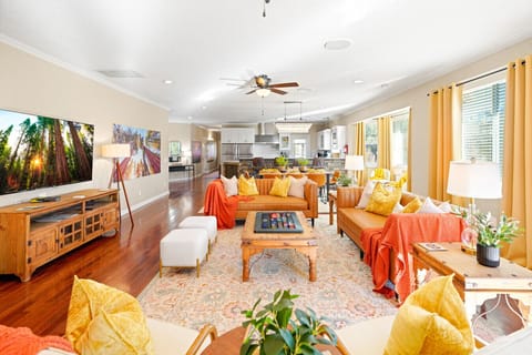 Inside, the home’s roomy open floor plan gives your group space to spread out while staying connected.