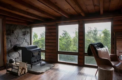 Wood stove in sun room
