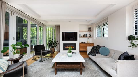Cosy living room with electric fireplace 