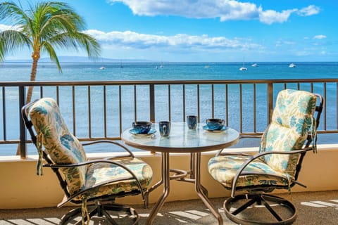 Enjoy your coffee on the 5th floor balcony while looking at whales and boats in the distance.