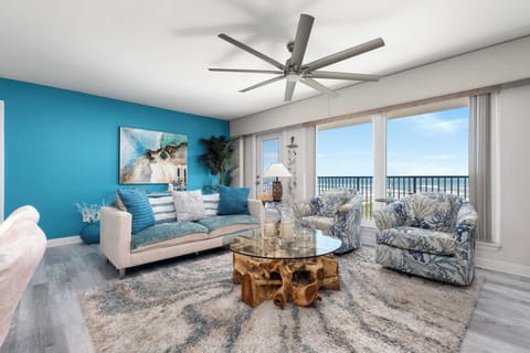 Bright coastal living room with Gulf views
