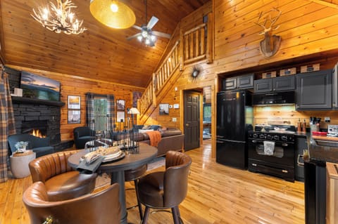 Dining, kitchen and living.