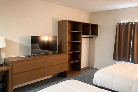 Settle in with a large TV and open storage space.