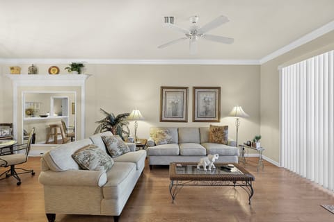 Living space, where afternoon sunlight filters through.