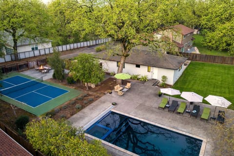 Overhead view of the backyard.