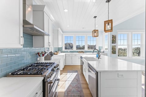 OPEN KITCHEN TO DINING, LIVING, OPEN DECK WITH GRILL AND VIEWS