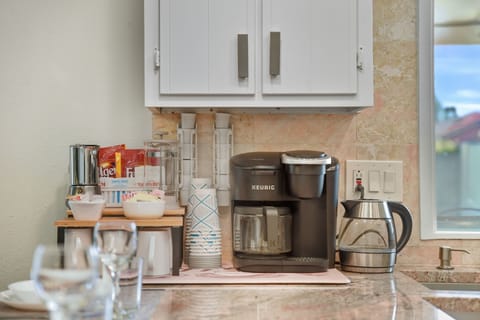 Start your mornings right with a dedicated coffee maker and coffee station.