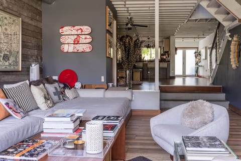 Open living room, dining room and kitchen