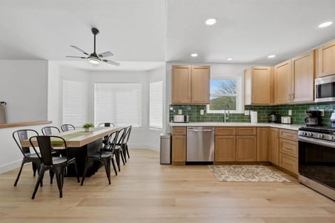 Dining table seats 8 very comfortably.