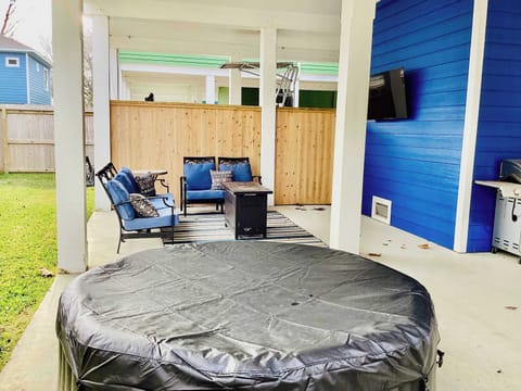 Soak away stress in the downstairs patio hot tub