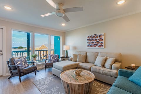 Cozy seating, coastal light