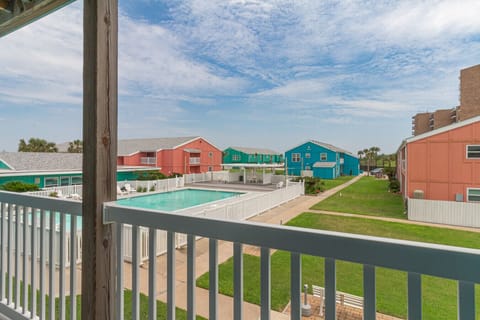 Balcony overlooking pool