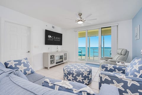 Oceanfront Living Room with Smart TV