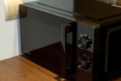 Microwave oven in the kitchen area.