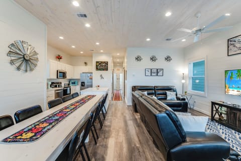 Spacious dining for ten, fully equipped kitchen.