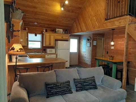 Living room view into kitchen