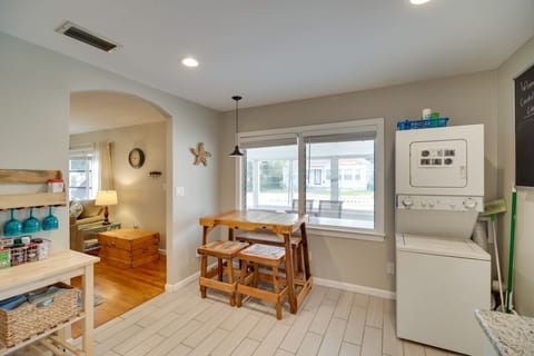 Full kitchen, BBQ tools, blender, coffee maker, dishes, toaster, washer & dryer.