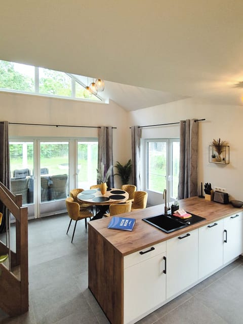 Modern Kitchen with Dining Table and Large Windows