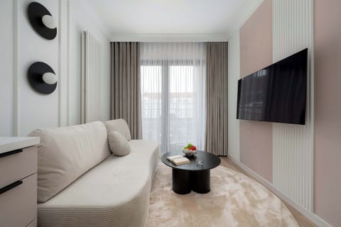 Relax in the stylish living room with a comfortable sofa and modern decor.